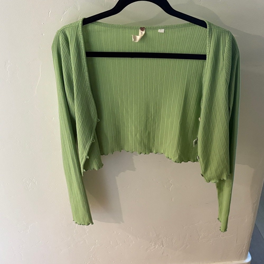 La Hearts Green Ribbed Crop Top